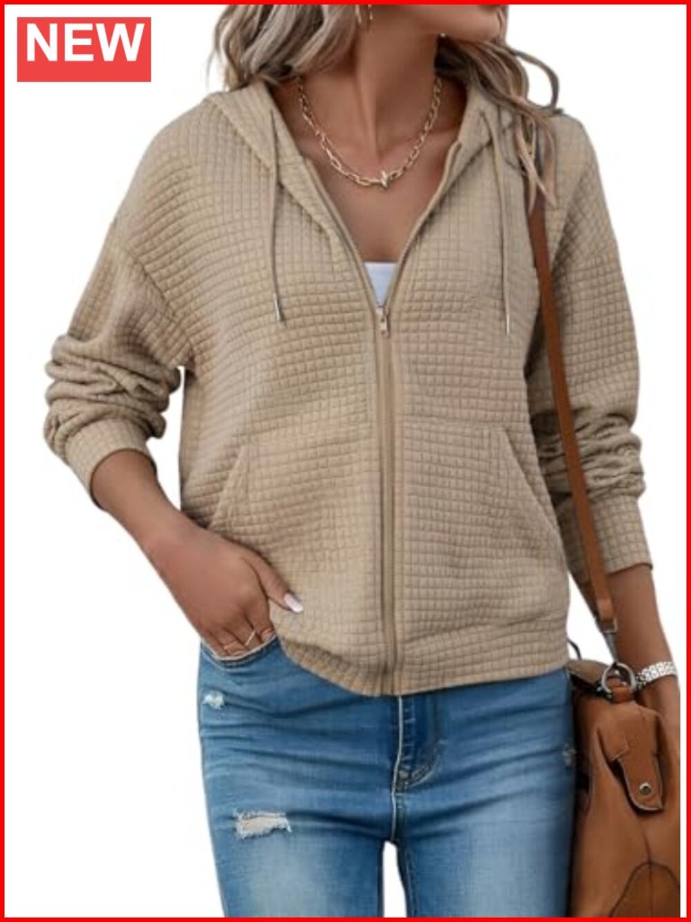 Womens Oversized Zip Up Waffle Knit Hoodie Relaxed Fit Sweatshirt